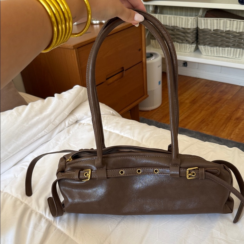 Brown Handbag with Gold Accents